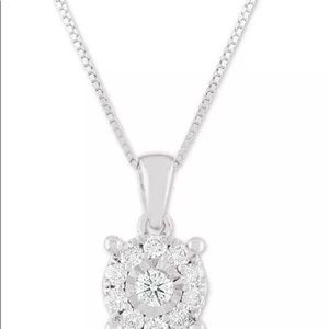 Diamond Halo 18” Pendant Necklace in 14k White